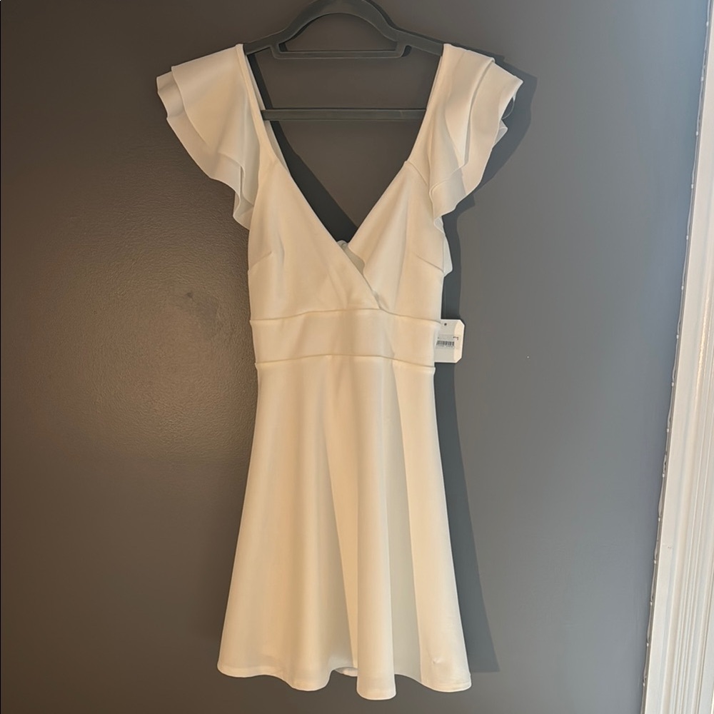 Altar'd State Cream Ruffled A-line Mini Dress